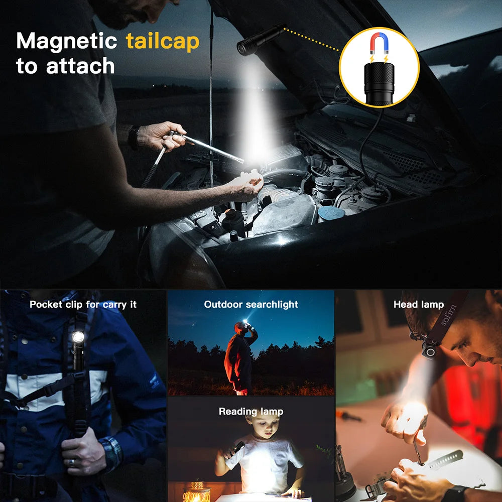 Sofirn SP40A TIR Optics Rechargeable LED Headlamp TN-3535 1200lm 18650 Headlight 18350 Angle Flashlight with Magnet Tail