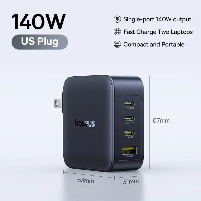 【New Sale】Baseus 140W Charger PD Charger USB C Charger Fast Charger For Macbook Tablet Phone Charger For iPhone 17 16 15 14