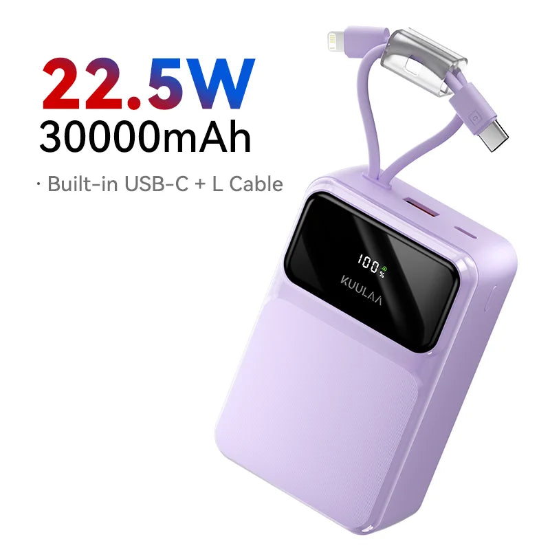KUULAA 30000mAh 22.5W Power Bank Portable Charger Fast Charging Powerbank For iPhone 16 15 Pro Max Xiaomi 14 External Battery