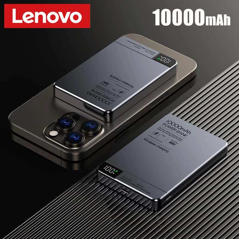 Lenovo 10000mah Ultra-thin Power Bank Magnetic Wireless Digital Display Fast Charging External Battery For Magsafe For Iphone