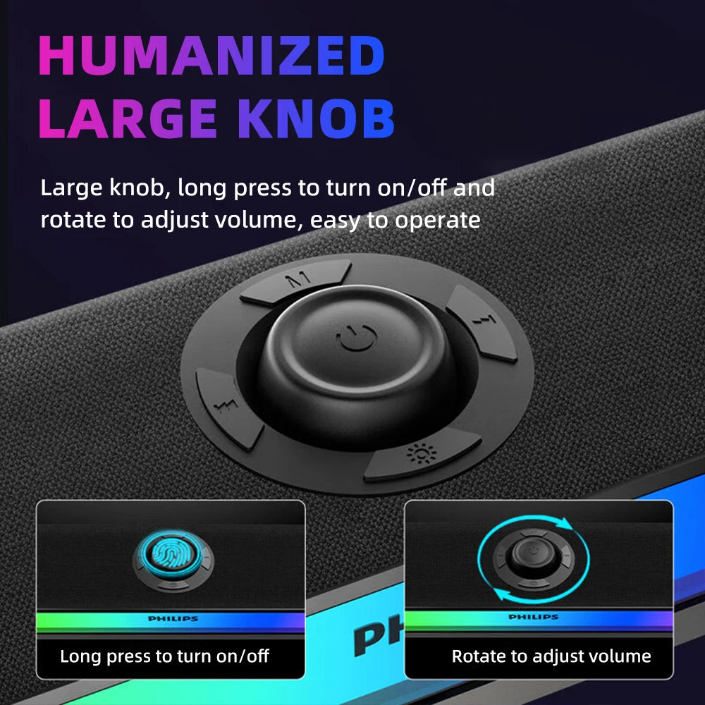 Philips SPA6109 Gaming Desktop Soundbar Full Screen RGB Noise Reduction Speaker with Mic Wired BT 5.3 Computer Sound System