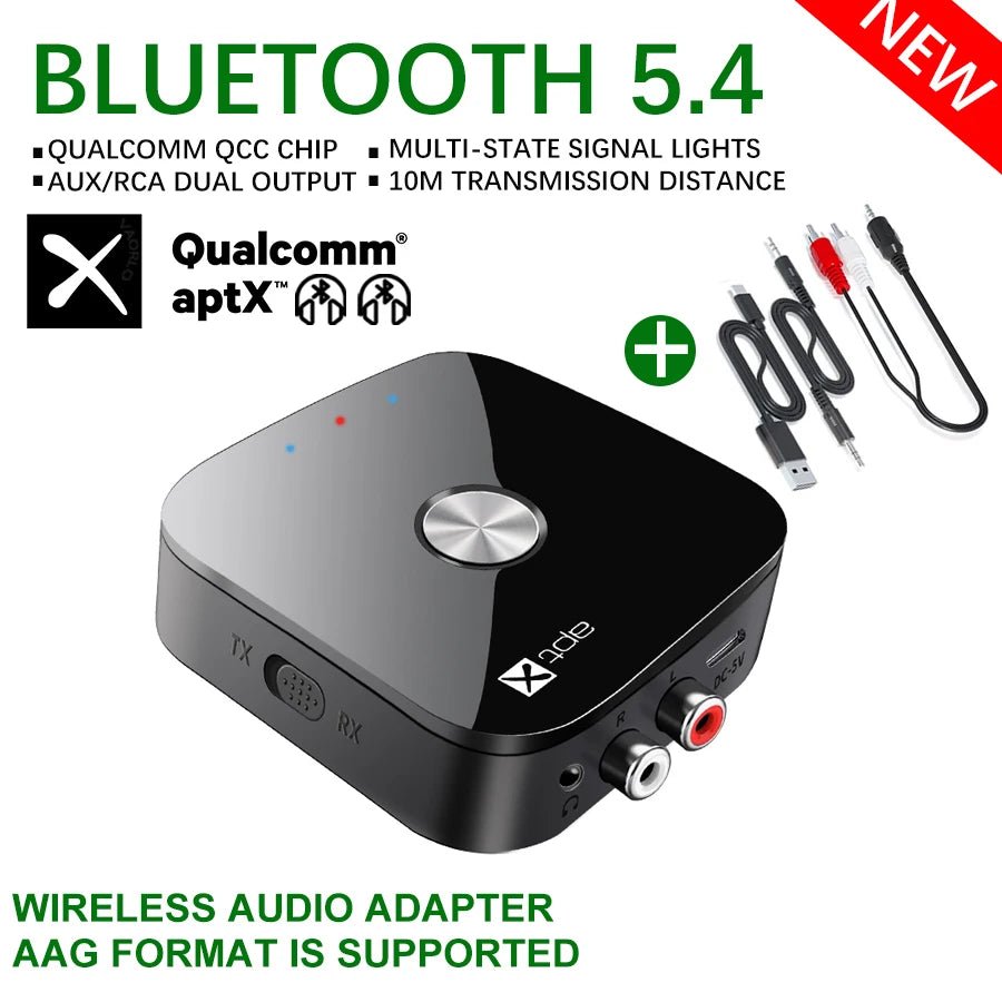 APTX Bluetooth5.4 Audio Transmitter Receiver aptX-Adaptive/HD/LL 3.5MM AUX Multipoint 2in1 Wireless Adapter Hifi Stereo With Mic
