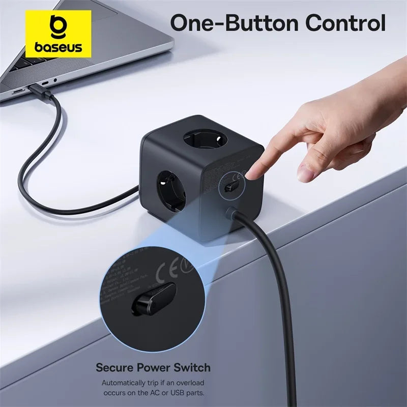 Baseus 67W GaN Fast Charger Power Strip 3AC 3680W Outlet USB-C Fast Charging Desktop Station For Laptop iPhone Samsung Xiaomi