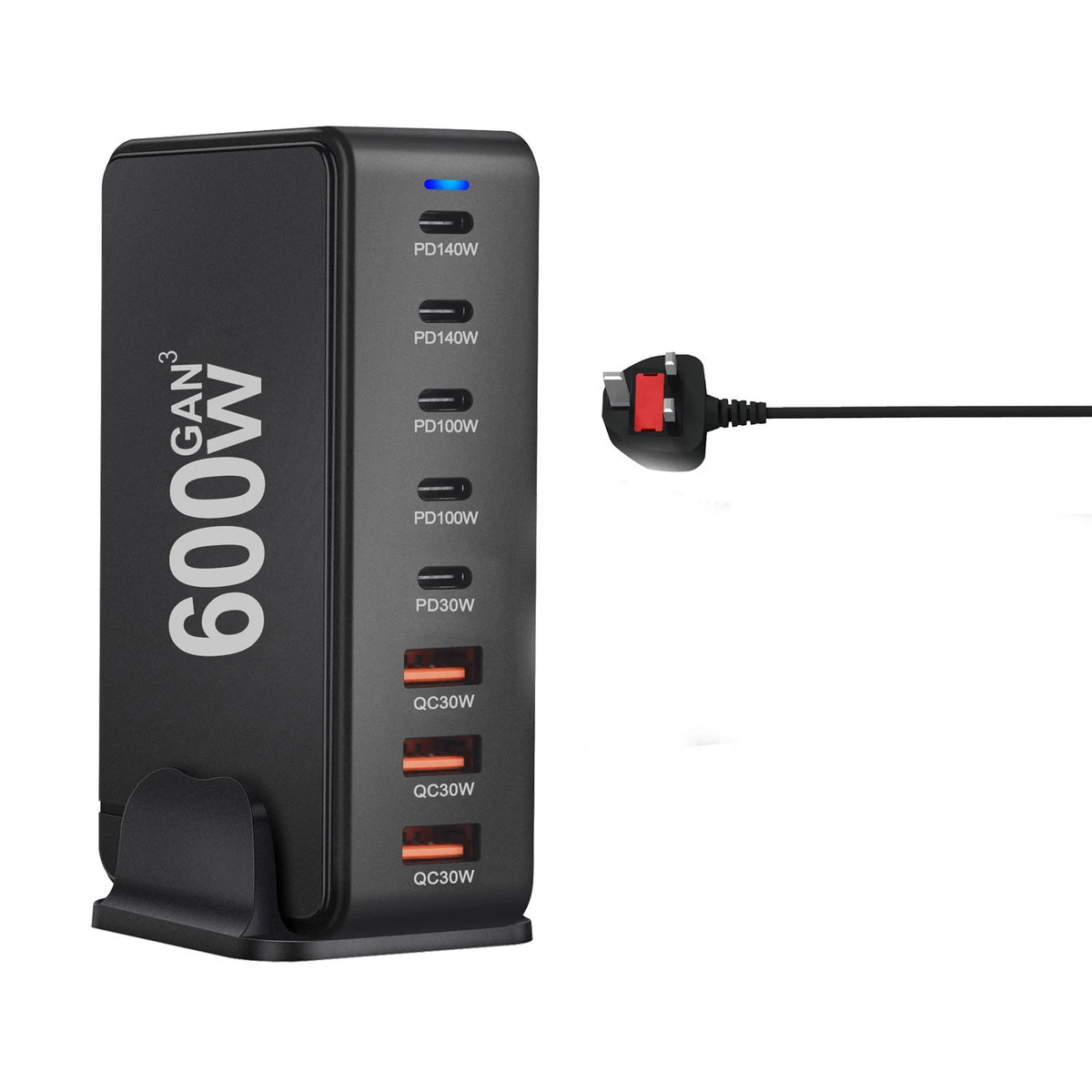 600W New GaN Fast Charge 3.0 USB-C Charger with 8 Ports 5C3A PD, Portable and Suitable for Tablets