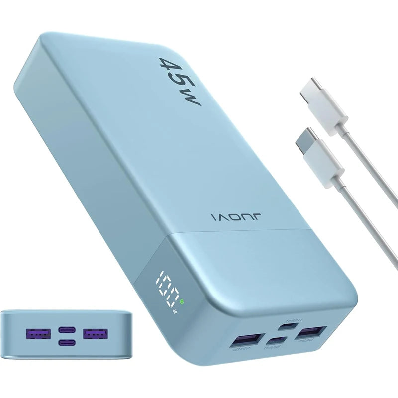 JUOVI 20000mah Power Bank 45W Fast Charging Portable Charger External Battery Pack with LED Display for iPhone Android Laptop