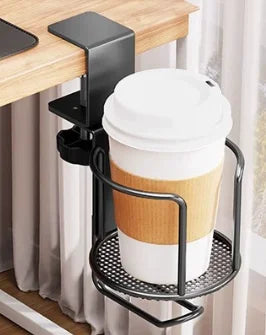 Fixed/Rotating Cup Holder, Drill-Free Arm Clamp Mount for Desk Table Edge, Anti-Spill & Anti-Fall Secure Holder