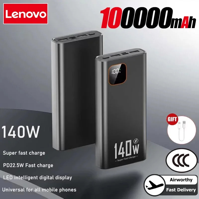 Lenovo 140W 500000mAh Ultra Capacity Power Bank Super Fast Charging CCC Portable Battery Charger For IPhone Samsung 2026 New