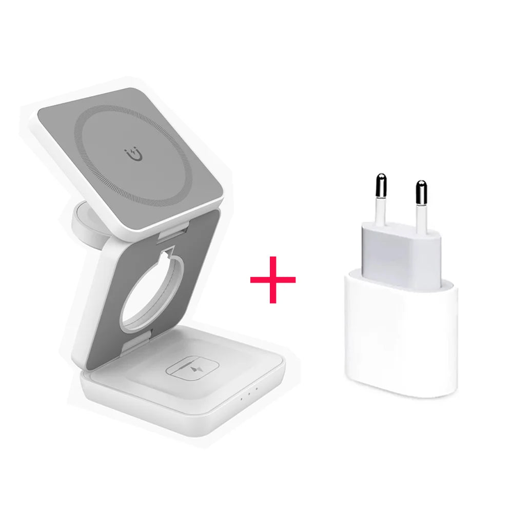 3 in 1 Wireless Charger Stand Magnetic Foldable Wireless Charging Station for iPhone 16 15 14 13 Pro Max Apple Watch 8 9 Charger