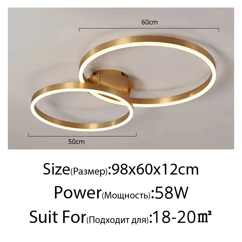 Household Gold Led Chandeliers 3 Circle Bedroom Metal Living Dining Room Lighting Chandelier Brown Glossy Lamp Home Indoor Lamps