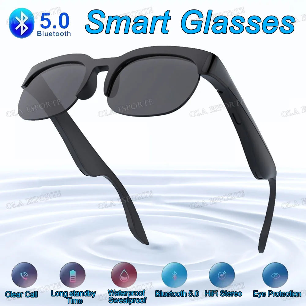 New Camera Control Smart Glasses Music Sunglasses Headphones Wireless Bluetooth Call Headset HIFI Audio glasses For Android HT30