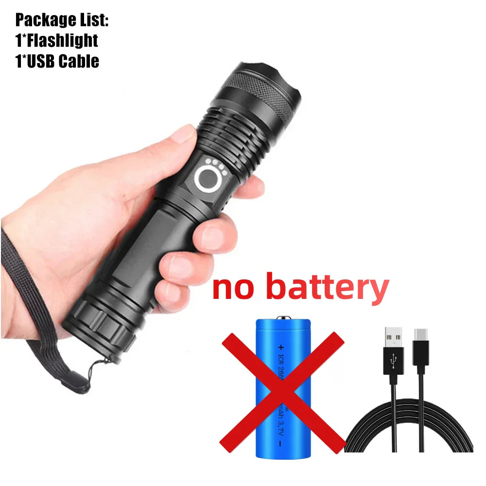 Rechargeable LED Flashlights 90000 Lumens Super Bright Zoomable Waterproof Flashlight with 3 Modes Powerful for Camping Hiking