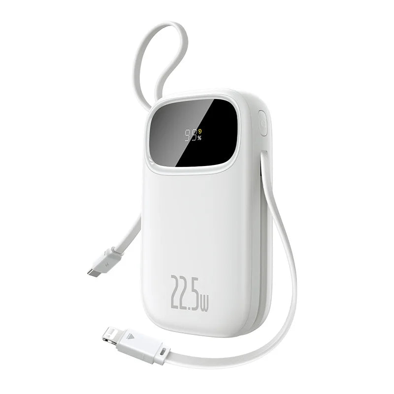 Baseus 22.5W 10000mAh 20000mAh Power Bank Built-In Retractable USB-C & Lightning Cable for iPhone 16 Samsung S25 Xiaomi Poco