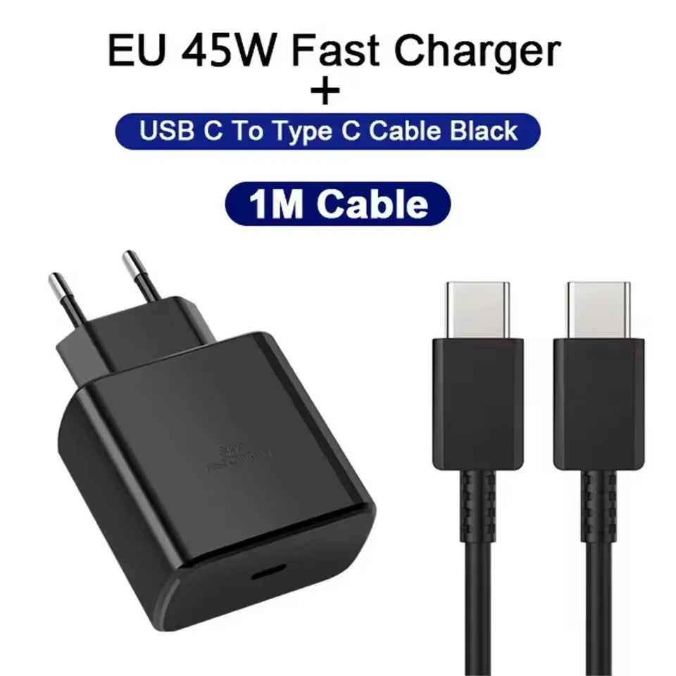 45W 5A PD Super Fast USB-C Charger For Samsung S21 S22 S23 S24 S25 Note 20 Ultra A06 A16 A35 A53 A54 A55 Type-C Charging Cable