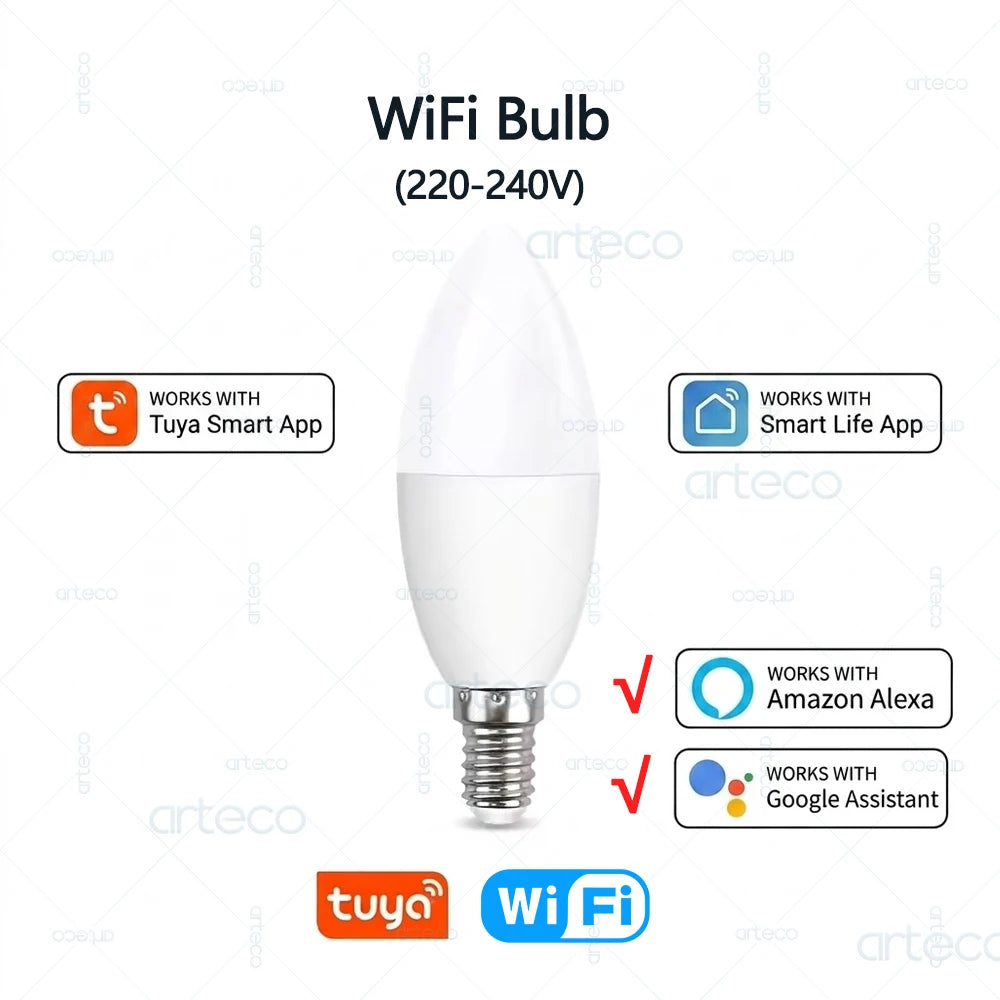 Tuya E14 Candle Lamps APP Control Smart Bulb Bluetooth Or WIFI RGBCW Light Dimmable LED Lamps 220-240V Smart Life Group Control
