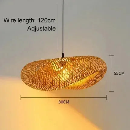 40-80cm Bamboo Weaving LED Pendant Light HandMade Vintage Home Hanging Chandelier Lampshade Dining Living Room Indoor Fixtures