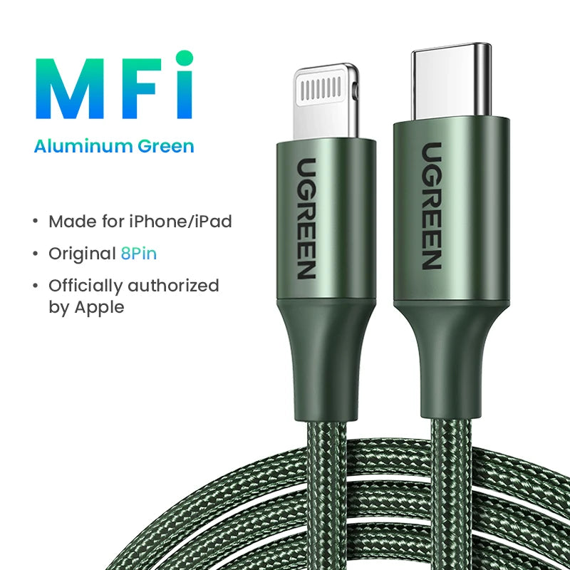 UGREEN MFi 20W PD USB C to Lightning Cable for iPhone 14 13 12 Pro Max Fast Charging for iPad Mini Phone Type C Cable