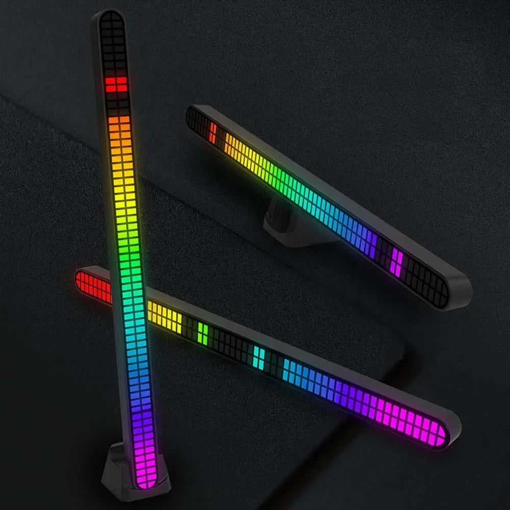 30CM Double-row 64bit RGB PickUp LED Bar Voice Controlled Light Rechargeable Magnetic Music Rhythm Light Car Atmosphere Lighting