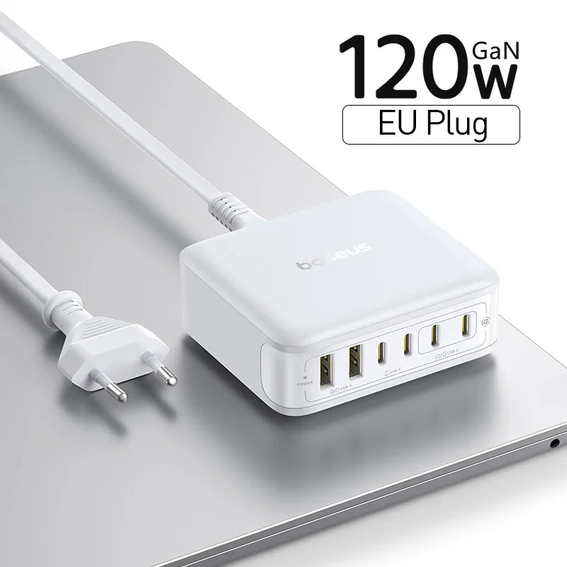 Baseus 120W Desktop Charger USB C Charger GaN Charger PD Quick Charge USB Phone Charger For Tablet Laptop iPhone 17 16 15 14