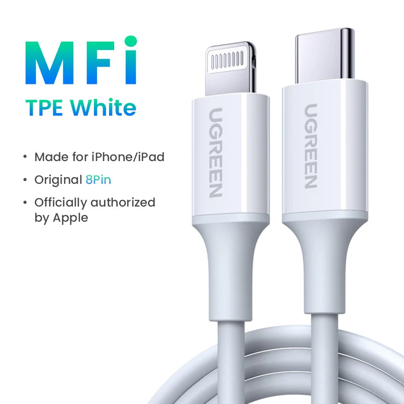 UGREEN MFi 20W PD USB C to Lightning Cable for iPhone 14 13 12 Pro Max Fast Charging for iPad Mini Phone Type C Cable