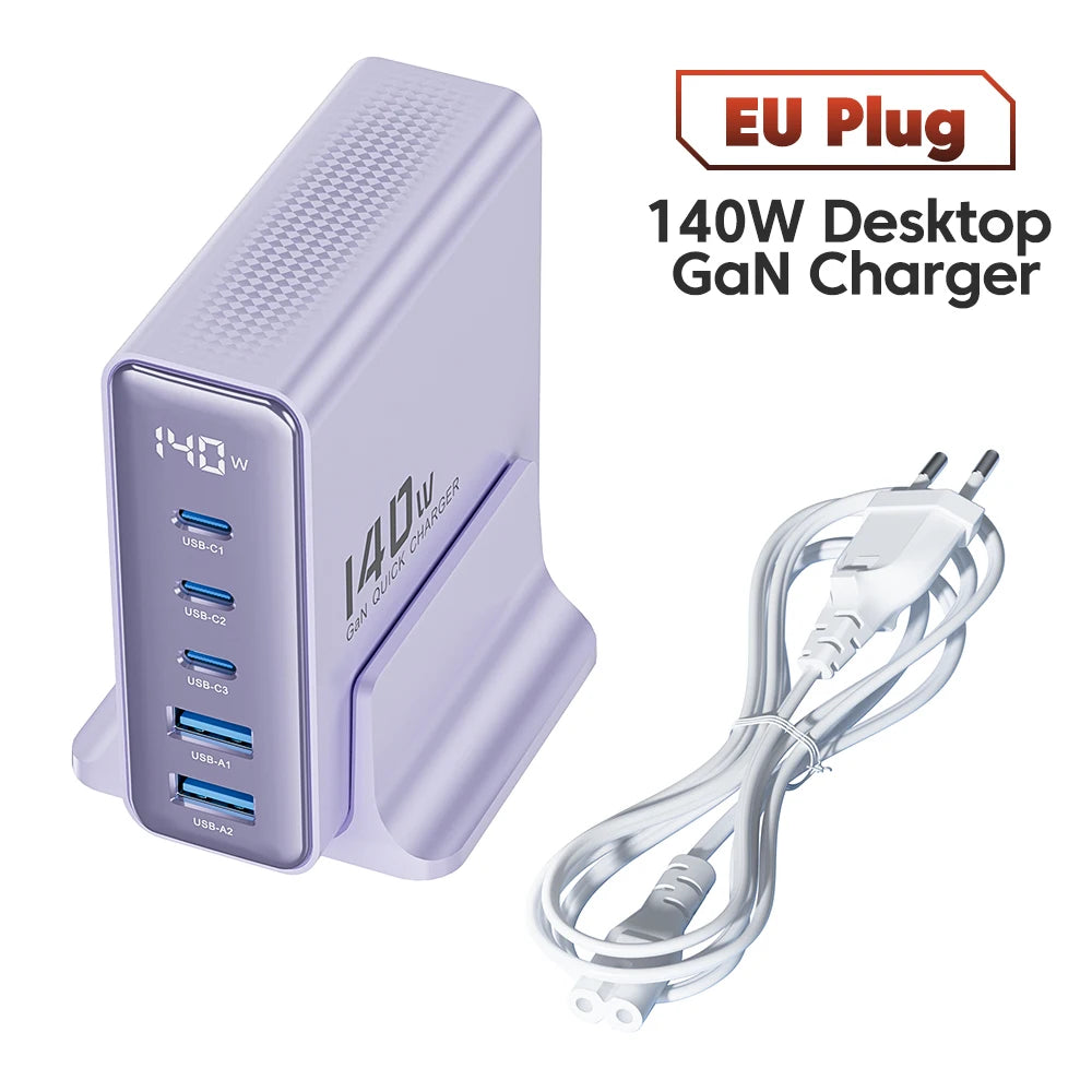 Toocki 140W GaN USB Charger 5in1 Desktop Fast Charge USB Type C Charger LED Display Charger For iPhone Xiaomi Smartphone Laptop