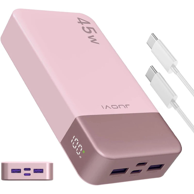 JUOVI 20000mah Power Bank 45W Fast Charging Portable Charger External Battery Pack with LED Display for iPhone Android Laptop