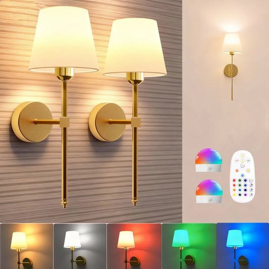 Wireless Battery Powered Wall Lamp Rechargeable Wall Lamp Dimmable Detachable Bulb Remote Control 15 Color Wireless Wall Lamp