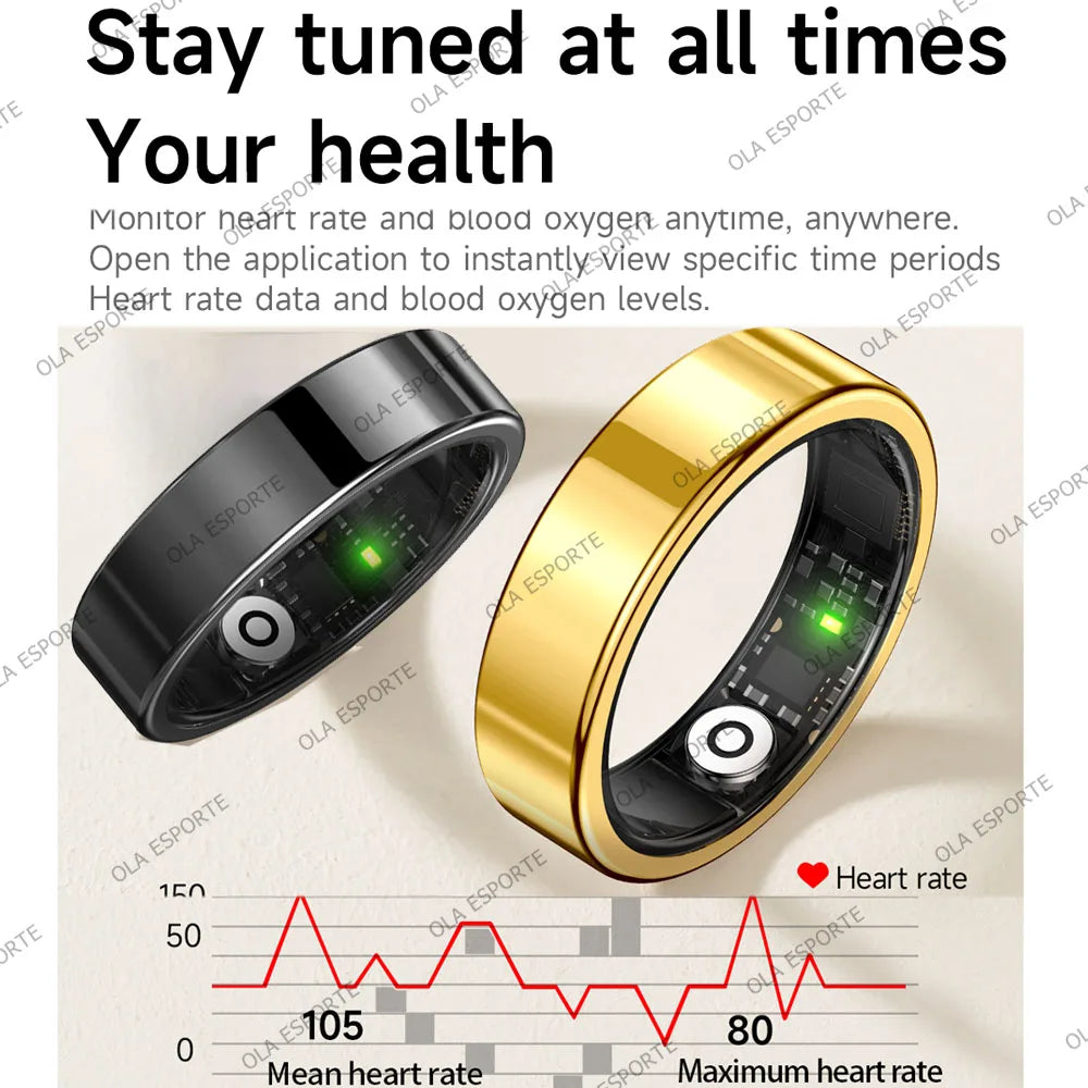 2026 New Smart Ring Heart Rate Blood Pressure Sleep Monitoring Motion Tracking IP68 Waterproof Men Women Smart Ring Holiday Gift