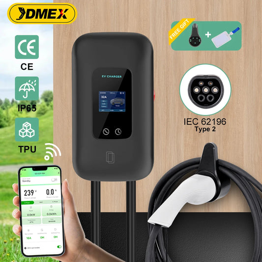 JDMEX EV Charger Station 16/32A Electric Vehicle Car Charger EVSE Wallbox Wallmount 7.6/11/22KW Type2 Cable IEC62196 APP Control