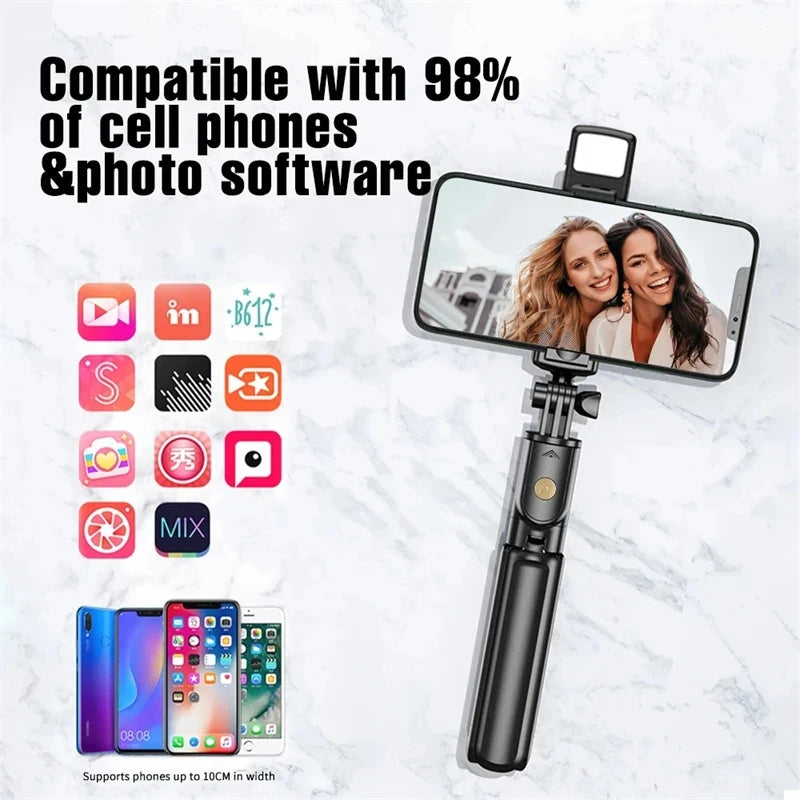 Selfie Stick with Light Wireless Tripod Stand Bluetooth Remote Extendable for iPhone Android Phone Live Streaming Vlog