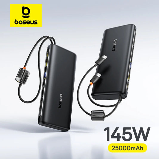 【CCC】Baseus 25000mAh 145W Power Bank Built-In Dual USB-C Cable Fast Charge Digital Display Power Bank For Mac iPhone Samsung