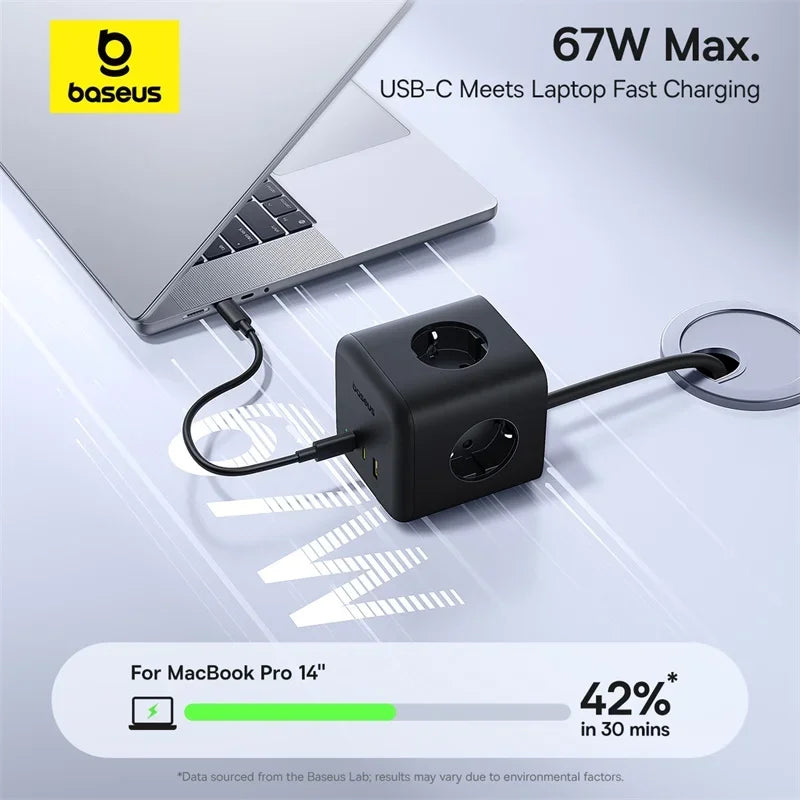 Baseus 67W GaN Fast Charger Power Strip 3AC 3680W Outlet USB-C Fast Charging Desktop Station For Laptop iPhone Samsung Xiaomi