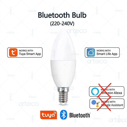 Tuya E14 Candle Lamps APP Control Smart Bulb Bluetooth Or WIFI RGBCW Light Dimmable LED Lamps 220-240V Smart Life Group Control