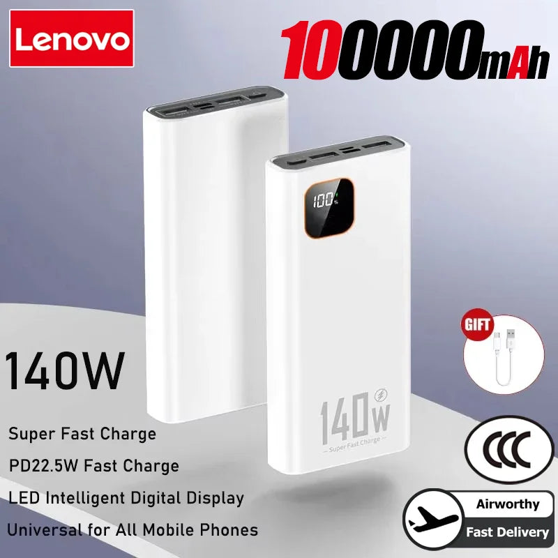 Lenovo 140W 500000mAh Ultra Capacity Power Bank Super Fast Charging CCC Portable Battery Charger For IPhone Samsung 2026 New