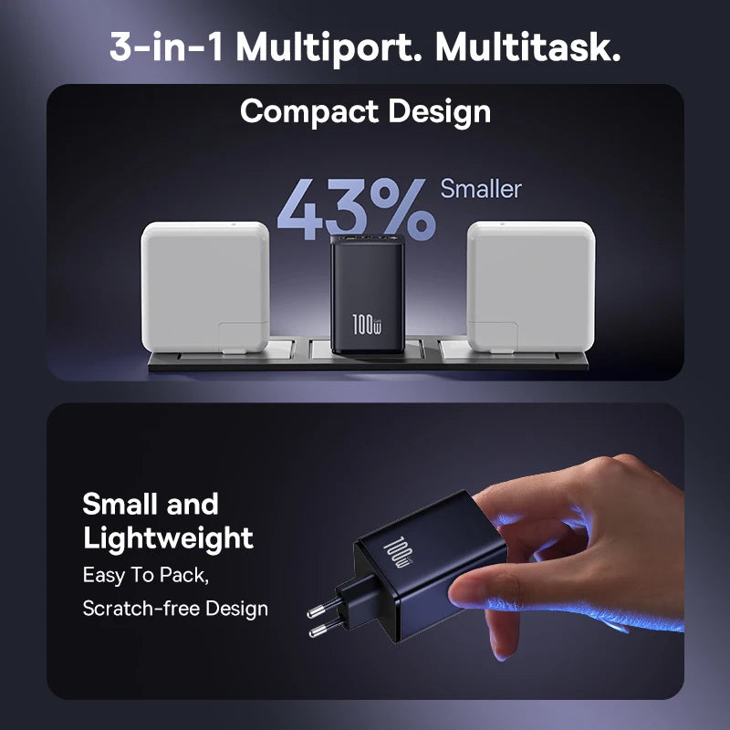 Baseus 100W GaN Charger Fast Charger For Xiaomi Samsung iPhone 17 16 15 Laptop Tablet Charger PD Charger With USB Phone Charger