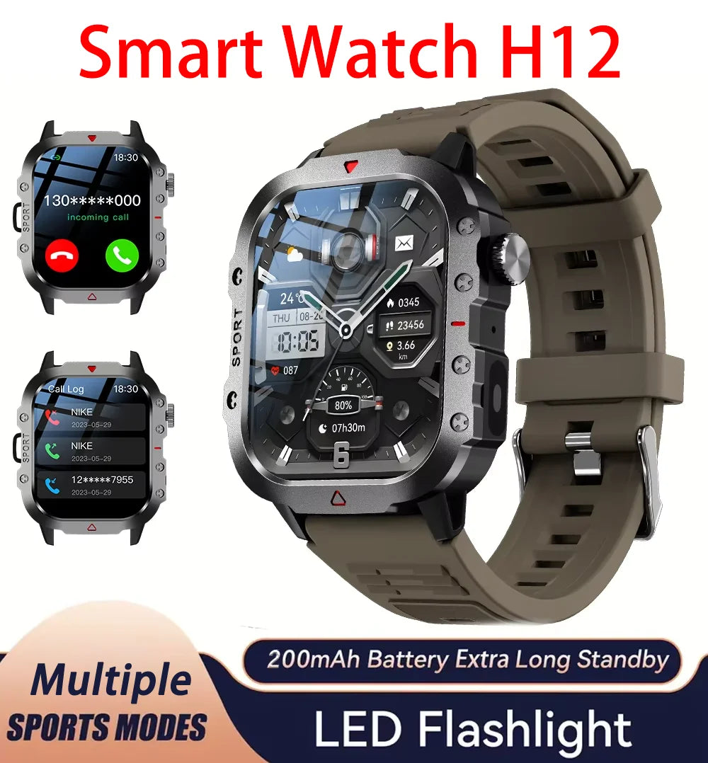 2026 New Smart Watch Men Bluetooth Calling Fitness Tracker LED Flashlight Sleep Monitor Sports Smartwatch For Android iOS