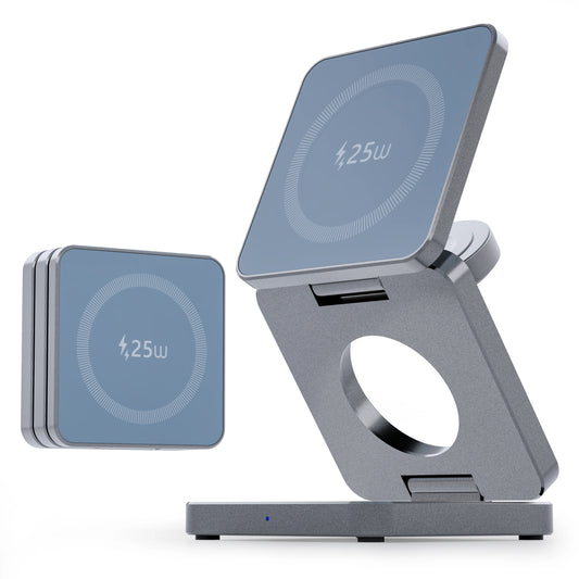 Qi1/Qi2.2 Foldable 3-in-1 Magnetic Wireless Charging Station for iPhone 12~17 Series AirPods iWatch Portable Travel Charger
