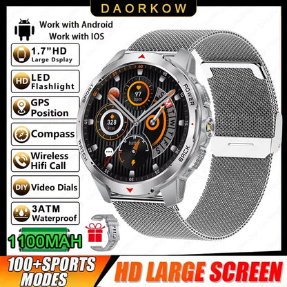 2026 NEW Smartwatch Men Compass 1100mAh Large Battery LED Flashlight 3ATM Waterproof Bluetooth Call Heart Rate Sports Smartwatch