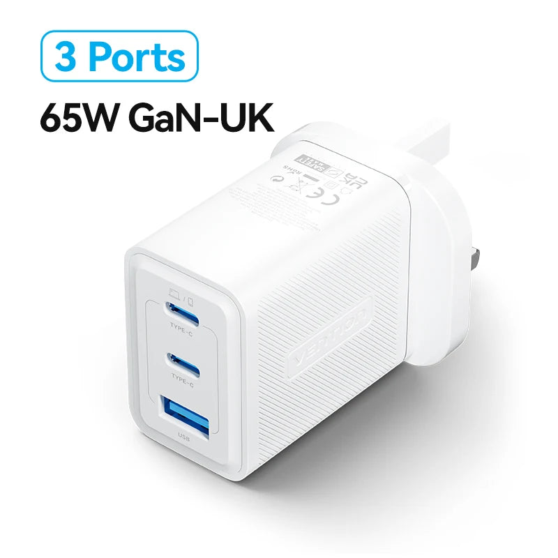 Vention 65W GaN Charger Quick Charge 4.0 3.0 Type C PD USB Charger Portable QC4.0 3.0 Fast Charger For Laptop IPhone 16 15 14 13