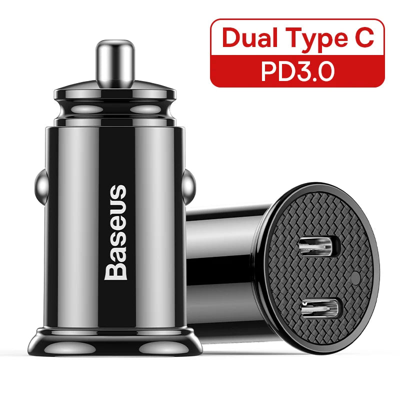 Baseus 30W USB Car Charger Quick Charge 4.0 3.0 FCP SCP USB PD For Xiaomi iPhone16 15 14 Pro Max Fast Charging Car Phone Charger
