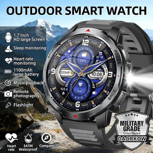 2026 NEW Smartwatch Men Compass 1100mAh Large Battery LED Flashlight 3ATM Waterproof Bluetooth Call Heart Rate Sports Smartwatch