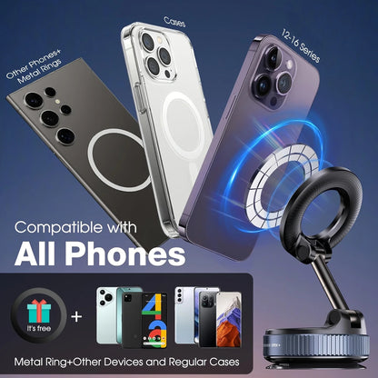 Upgraded Foldable Magnetic Car Phone Holder – N52 Magnet for Ultra-Strong Hold, 360° Rotatable, Dashboard Suction Cup, ABS