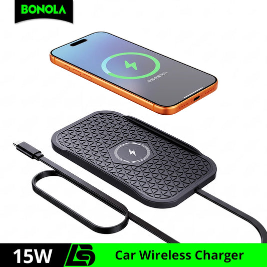 Bonola Silicone Car Wireless Charger Non-Slip Pad for iPhone 17/16/15/14/13 Series Induction Fast Wireless Charging for Samsung