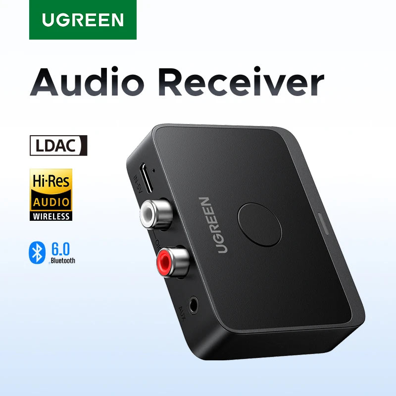 UGREEN AUX Bluetooth Receiver LDAC AAC Hi-Fi 3.5mm Jack 2RCA RCA Audio Bluetooth 6.0 Adapter Receivers 15h For Car Speaker PC