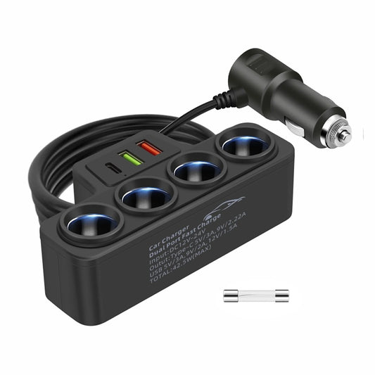 4-Socket Car Cigarette Lighter Charger 120W 12V USB PD Quick Charger Power Adapter 1 to 4 Multifunctional Car Charger Socket