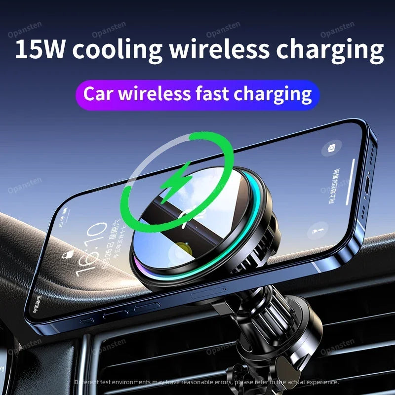 QI2 Ice Cooling Tempered Glass RGB Magnetic Wireless Car Charger Fast Charging Radiator For Magsafe iPhone 12-16 Phone Holder