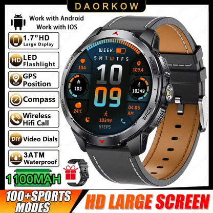 2026 NEW Smartwatch Men Compass 1100mAh Large Battery LED Flashlight 3ATM Waterproof Bluetooth Call Heart Rate Sports Smartwatch