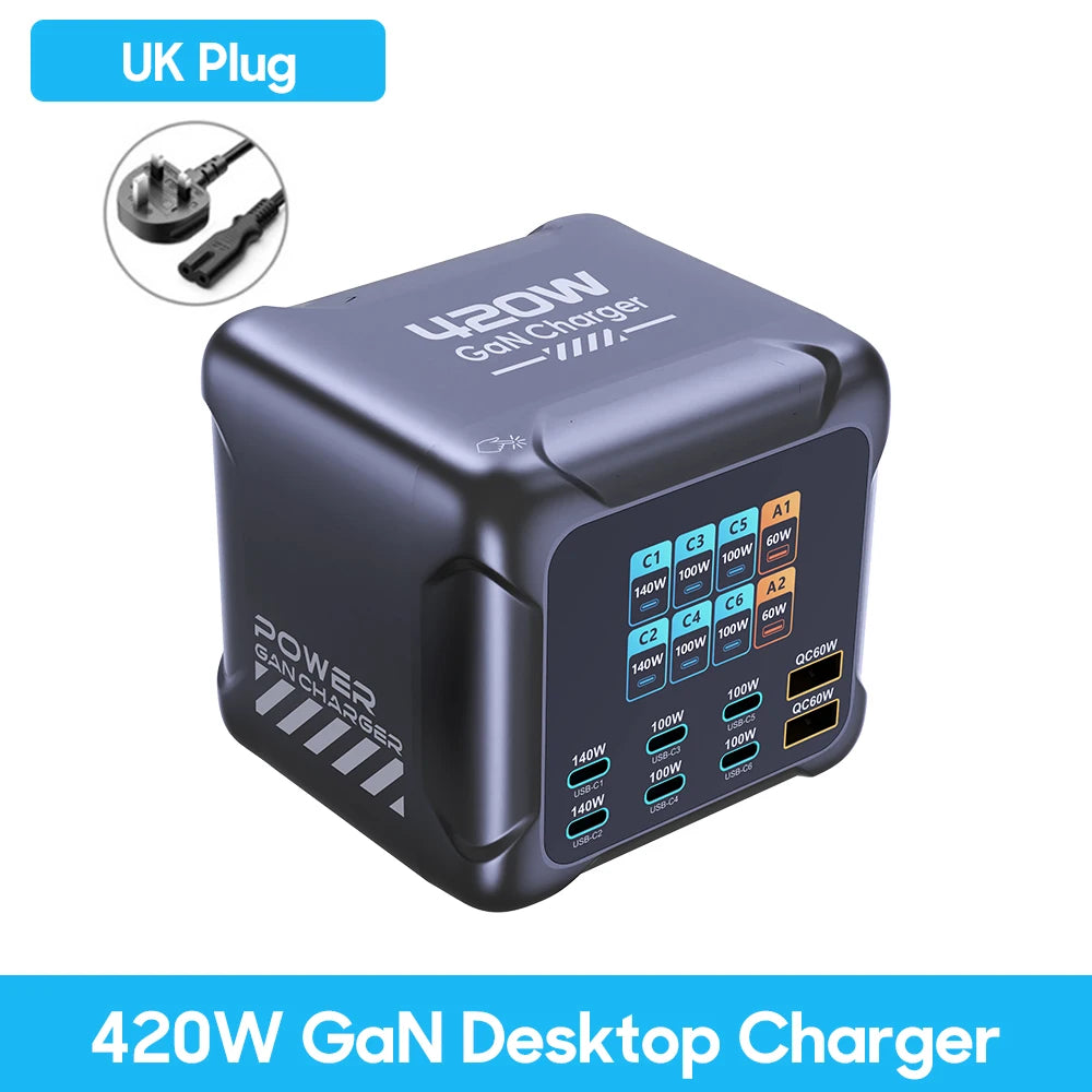 Ubigbuy 300W GaN Charger PPS PD 100W USB Type C 6-Port Digital Display Desktop Fast Charging Station for MacBook iPhone Samsung