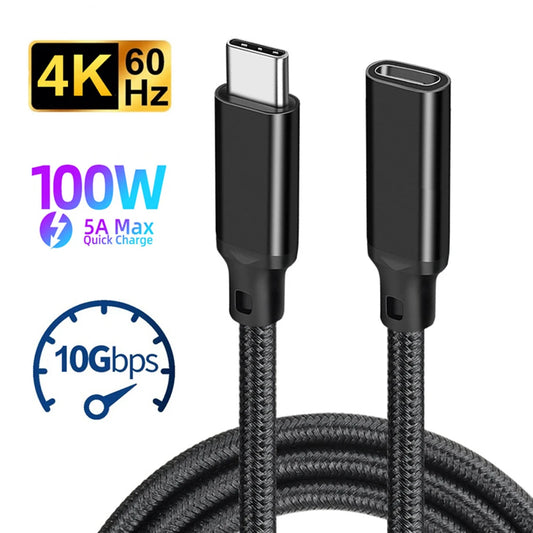 USB C Extension Cable Male to Female Type C USB3.2 Gen2 10Gbps 100W Fast Charging Extender Cord for MacBook Pro Samsung Xiaomi