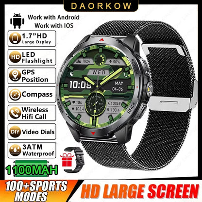 2026 NEW Smartwatch Men Compass 1100mAh Large Battery LED Flashlight 3ATM Waterproof Bluetooth Call Heart Rate Sports Smartwatch