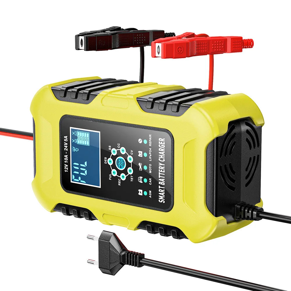 FOXSUR Car Battery Chargers 12V/10A 24V/5A Full Automatic AGM Wet Smart Battery Chargers Maintainer Portable Battery Chargers